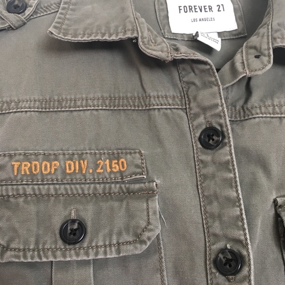 Forever 21 Army Green Women's Blue Troop Patch Utility Jacket - Picture 8 of 8